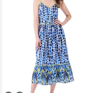 NIC+ZOE Blue and Green Geometric Midi Dress NWT Sundress